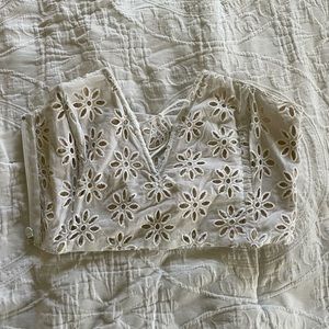 Sun becomes her white eyelet bustier crop top from revolve